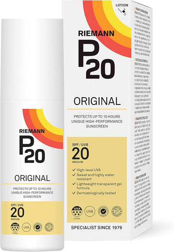 Riemann P20 Original Spf20 Lotion 100Ml, Advanced Sunscreen Protection, High Performance, Triple Protection + Sweat Resistance, Protects Up To 10 Hours, Very Water Resistant, Medium Level Uva