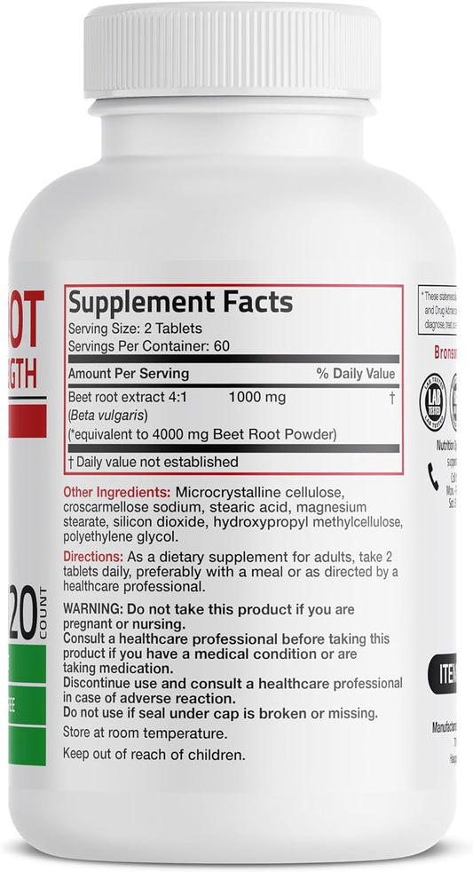 Bronson Beet Root Double Strength, Non-Gmo, 120 Vegetarian Tablets