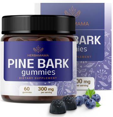 Herbamama Pine Bark Extract Gummies - 300 Mg French Maritime Pine Bark Extract For Antioxidant Support - Vegan, Gelatin-Free, Non-Gmo - 60 Blueberry-Flavored Antioxidant Chews