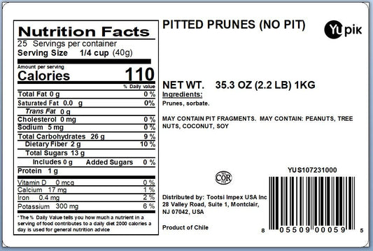 Yupik Pitted Prunes, 2.2 Lb, Gluten-Free, Kosher, Dried Fruits, No Pits, No Added Sugar, Source Of Fiber, Healthy Snacks, Ideal For Baking, Smoothies, Blended Drinks