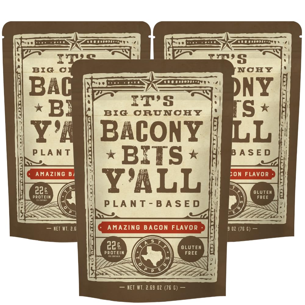 All Y'Alls Foods Plant Based Bacon Bits | Big And Crunchy Vegan Snacks | Non-Gmo, Gluten Free, High Protein, Vegetarian (3 Pack)