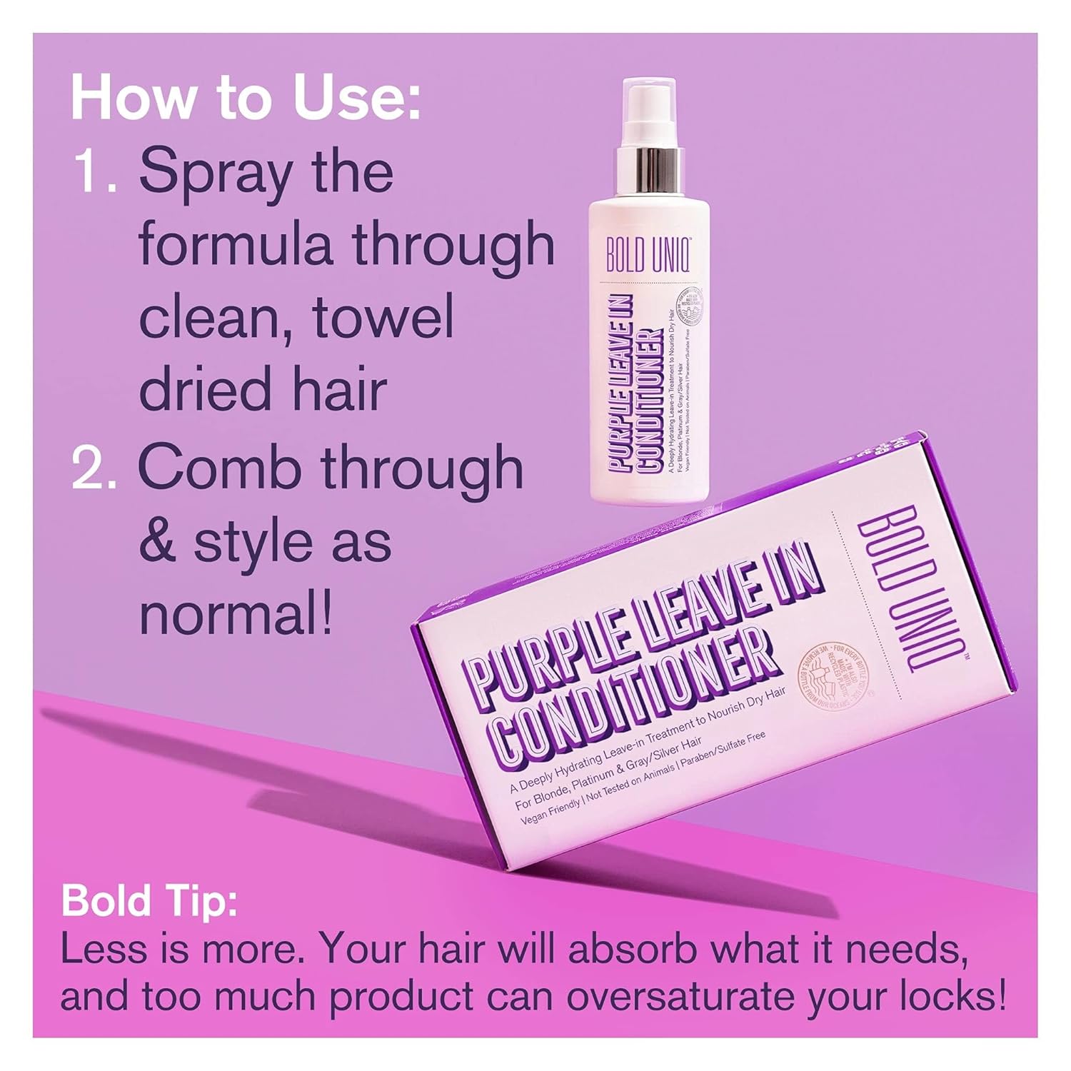 BOLD UNIQ Purple Leave In Conditioner for Dry & Damaged Blonde, Platinum & Gray/Silver Hair. Light Toning, Hydrating & Detangling. Peta-approved, Vegan & Cruelty-Free. Sulfate & Paraben Free. : Beauty & Personal Care