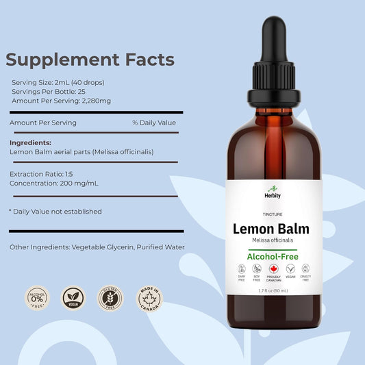 Lemon Balm Tincture – Alcohol-Free Herbal Supplement For Relaxation, Calm & Digestive Support – Vegan, Glycerin-Based Extract – 1.7 Fl Oz (50 Ml)
