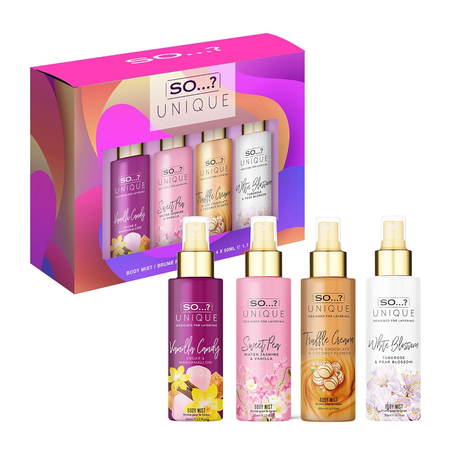 So… Unique Body Mist Set - Perfumes For Women - Body Spray For Women - Vegan, Cruelty Free - Travel Size Gift Set - 650 To 1000 Sprays - 4 Pcs