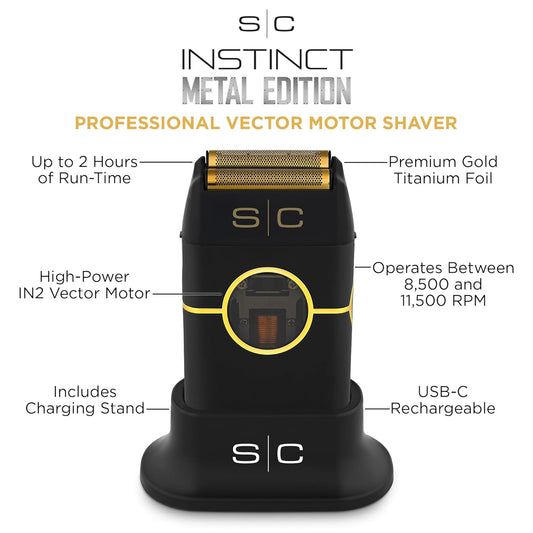 Stylecraft Instinct Metal Cordless Double Foil Shaver With In2 Vector Motor Intuitive Torque Control, Usb-C Rechargeable