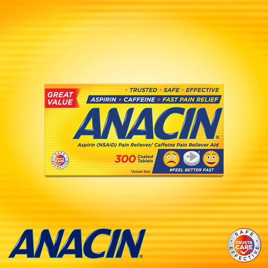 Anacin Fast Pain Relief, Aspirin + Caffeine Pain Reliever, 300 coated