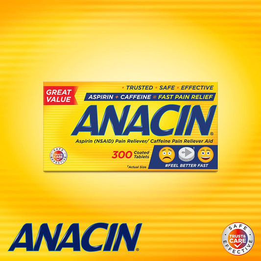 Anacin Fast Pain Relief, Aspirin + Caffeine Pain Reliever, 300 Coated Tablets