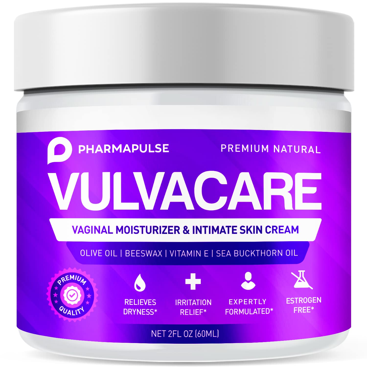 Pharmapulse Vaginal Moisturizer, Vulva Balm Cream, Intimate Skin Care, Menopause Support - Relieves Dryness, Itching, Burning, Redness, Chafing, Odor, Irritation - Estrogen Free 2Oz