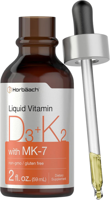 Horbäach Vitamin D3 + K2 Liquid Drops | With Mk7 | 2 Fl Oz | Vegetarian | Non-Gmo, Gluten Free Supplement