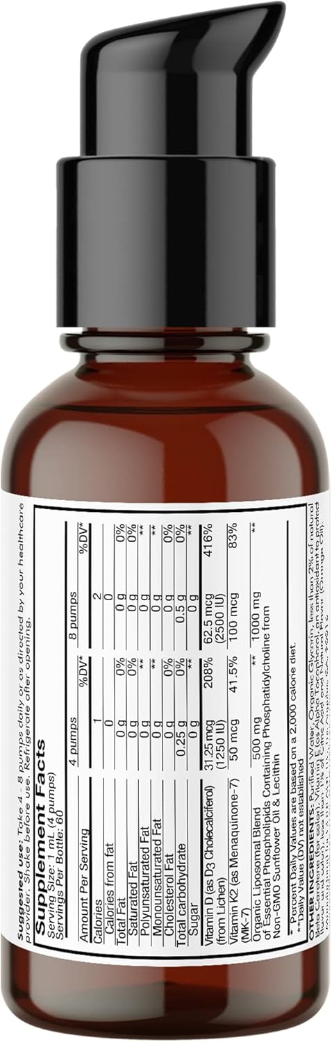 Codeage Liquid Vitamin D3 K2 Supplement, Liposomal Vitamin D Cholecalciferol, Menaquinone MK-7, Bone & Heart Support, Vegan Non-GMO No Sugar, 2 fl oz : Health & Household