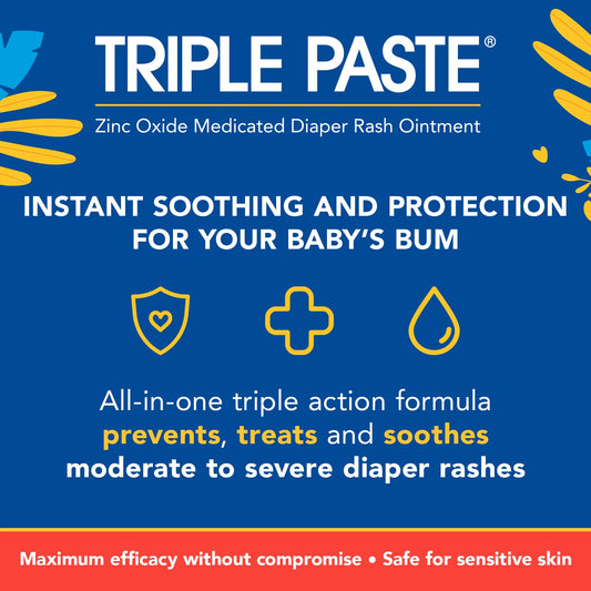 Triple Paste 3X Max Diaper Rash Ointment, Maximum Strength With 40% Zinc Oxide Ointment For Severe Diaper Rash, 2 Oz Tube