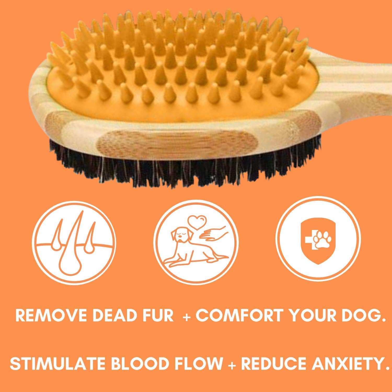 Bamboo Dog Brush with Silicone Massager for Dog Grooming | Massaging & Bathing | Free Reusable Eco-friendly Bag | Proven Double Sided Pet Brush Perfect For Long, Medium & Short Haired Dogs.… :Pet Supplies