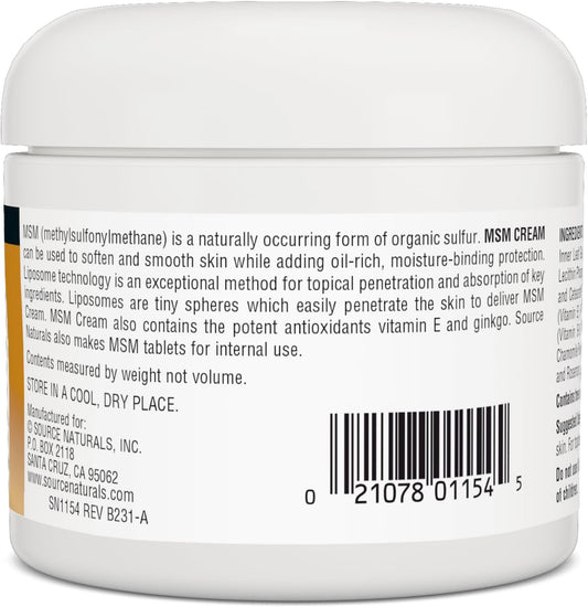 Source Naturals Msm Cream, Advanced Liposomal Delivery, 4 Ounces