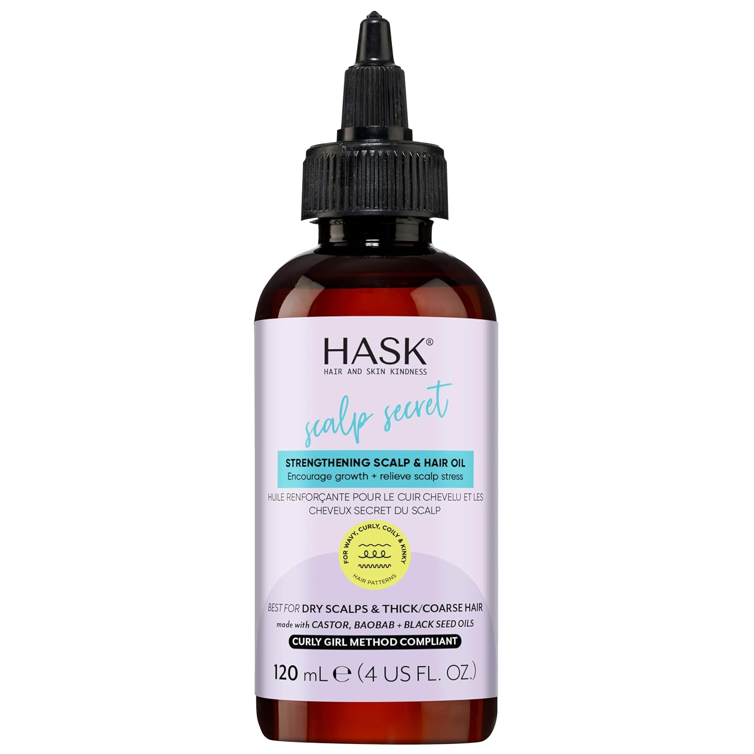 Hask Texture Series Strengthening Scalp & Hair Oil With Castor, Baobab & Black Seed Oils For Curly, Coily & Kinky Hair, Gluten-Free, Sulfate-Free, Cruelty-Free – 4 Fl Oz