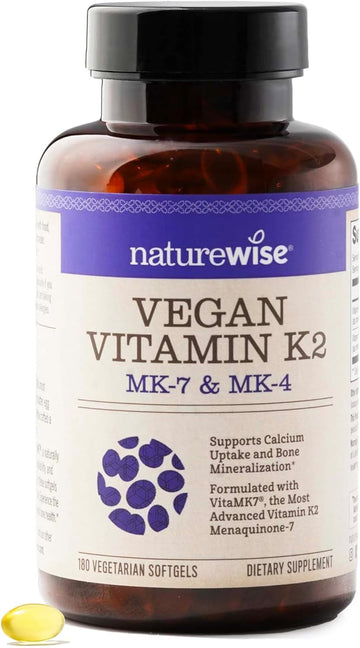 Naturewise Vitamin K2 Mk-7 100Mcg And Mk-4 500Mcg - Enhanced Bioavailable Formula - K Complex Supplement For Bone And Heart Health - Vegan, Gluten Free, Non-Gmo - 180 Softgels[6-Month Supply]