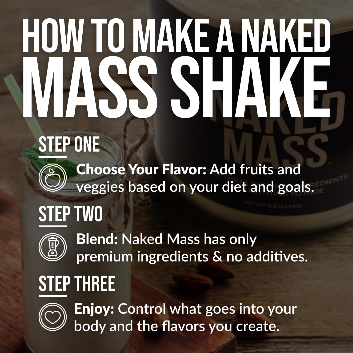 NAKED Double Chocolate Mass - 1,260 Calories, 50G Protein, Nothing Artificial. All Natural Weight Gainer Protein Powder - 8Lb Bulk, GMO Free, Gluten Free & Soy Free : Health & Household