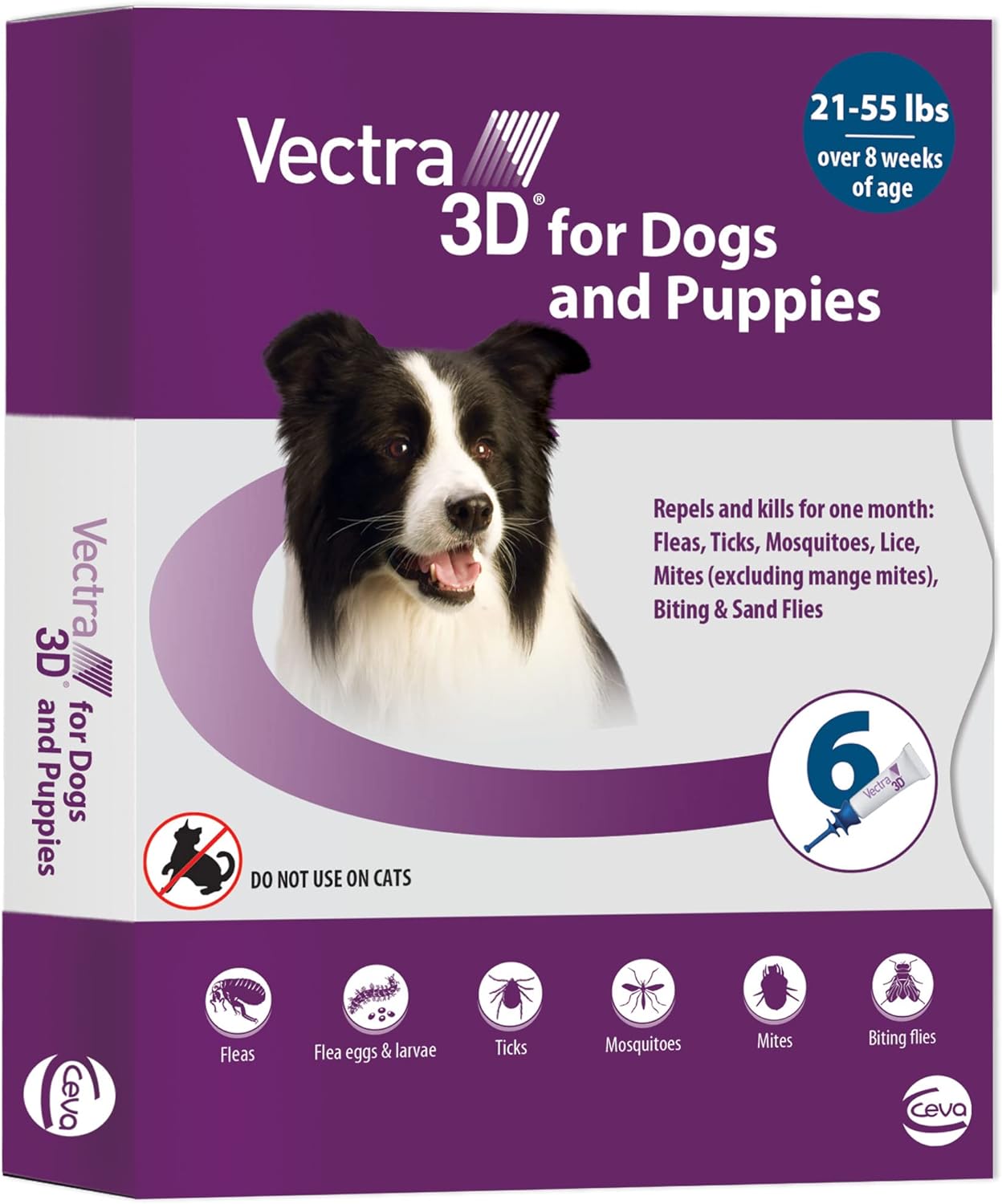 Vectra 3D for Dogs Flea, Tick & Mosquito Treatment & Prevention for Medium Dogs (21 – 55 lbs), 6 Month Supply