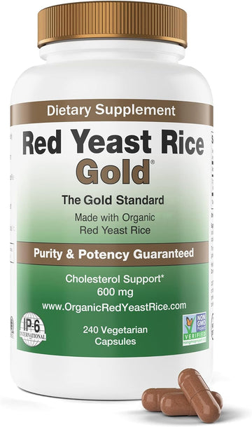 Red Yeast Rice Gold, 600 mg of Organic Red Yeast Rice - IP6 International - 240 Veg Caps