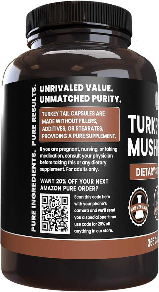 Pure Original Ingredients Turkey Tail Mushroom, (365 Capsules) No Magnesium Or Rice Fillers, Always Pure, Lab Verified