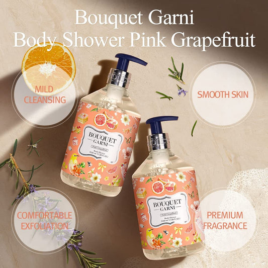 Bouquet Garni Body Shower Pink Grapefruit Fragrance - Gentle Cleaning, Skin Care, Long-Lasting Fragrance (Containing Grapefruit Extract) - 17.6 Oz