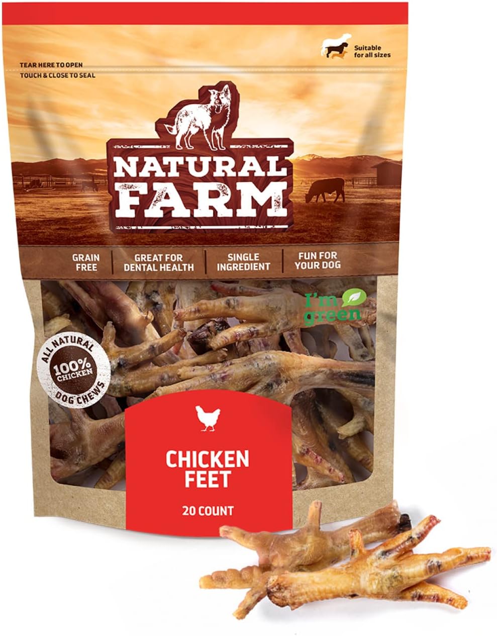 Natural Farm Nail-Free Chicken Feet Dog Treats (20 Pack), 100% Free-Range Air Dried Chicken Feet, No Nails, Fully Digestible, High Protein, Low Calorie, Joint Support, Single Ingredient