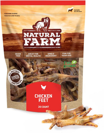 Natural Farm Nail-Free Chicken Feet Dog Treats (20 Pack), 100% Free-Range Air Dried Chicken Feet, No Nails, Fully Digestible, High Protein, Low Calorie, Joint Support, Single Ingredient