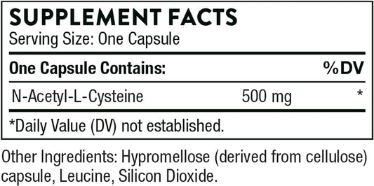 Thorne NAC - N-Acetylcysteine - 500mg - Supports Respiratory Health and Immune Function; Promotes Liver and Kidney Detox - 90 Capsules