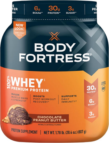 Body Fortress 100% Whey, Premium Protein Powder, Chocolate Peanut Butter, 1.78lbs (Packaging May Vary)