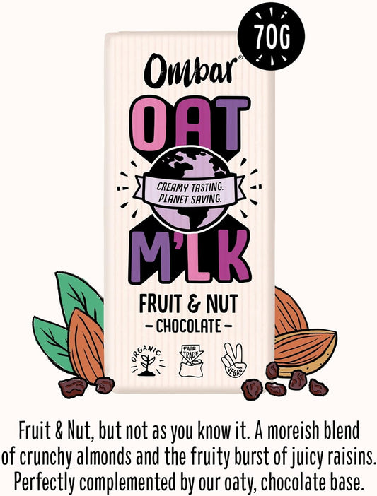 Vegan Chocolate - Ombar Oat M'Lk Fruit & Nut (70G X 10 Bars), Organic, Fair Trade, Dairy Free And Gluten Free Sustainable Oat Milk Chocolate
