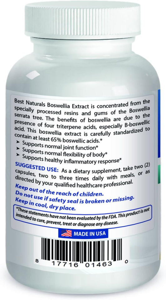 Best Naturals Boswellia Serrata Joint Health 250 mg 120 Capsules - Standardized to 65% Boswellic Acid