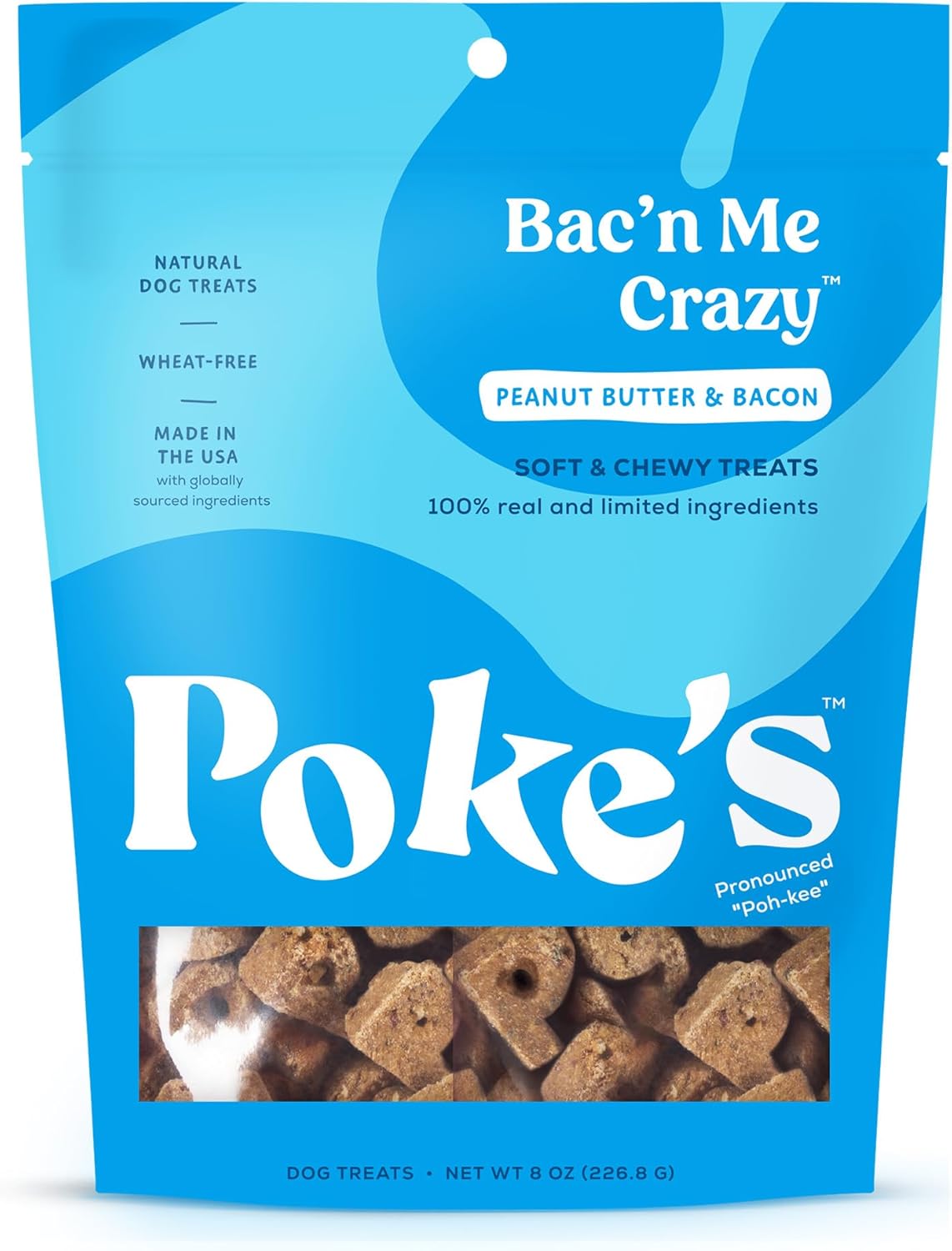 Poke'S Bac’N Me Crazy Dog Treats – Soft & Chewy, Bacon & Peanut Butter Recipe – Limited Ingredient Natural Dog Treats Made In The Usa – Wheat-Free, 8Oz