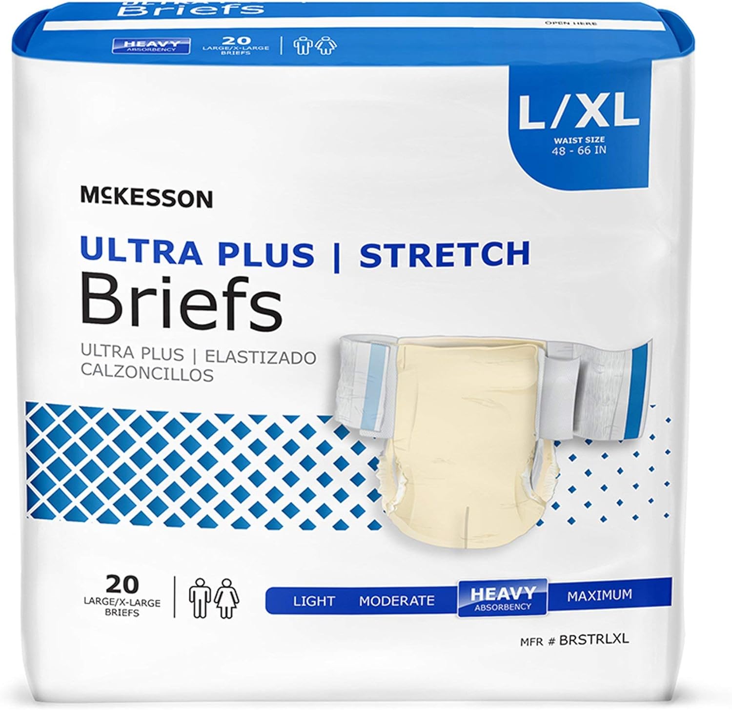 McKesson Ultra Plus Stretch Briefs, Incontinence, Heavy Absorbency, XL, 20 Count, 1 Pack