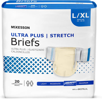 Mckesson Ultra Plus Stretch Briefs, Incontinence, Heavy Absorbency, Xl, 20 Count, 1 Pack