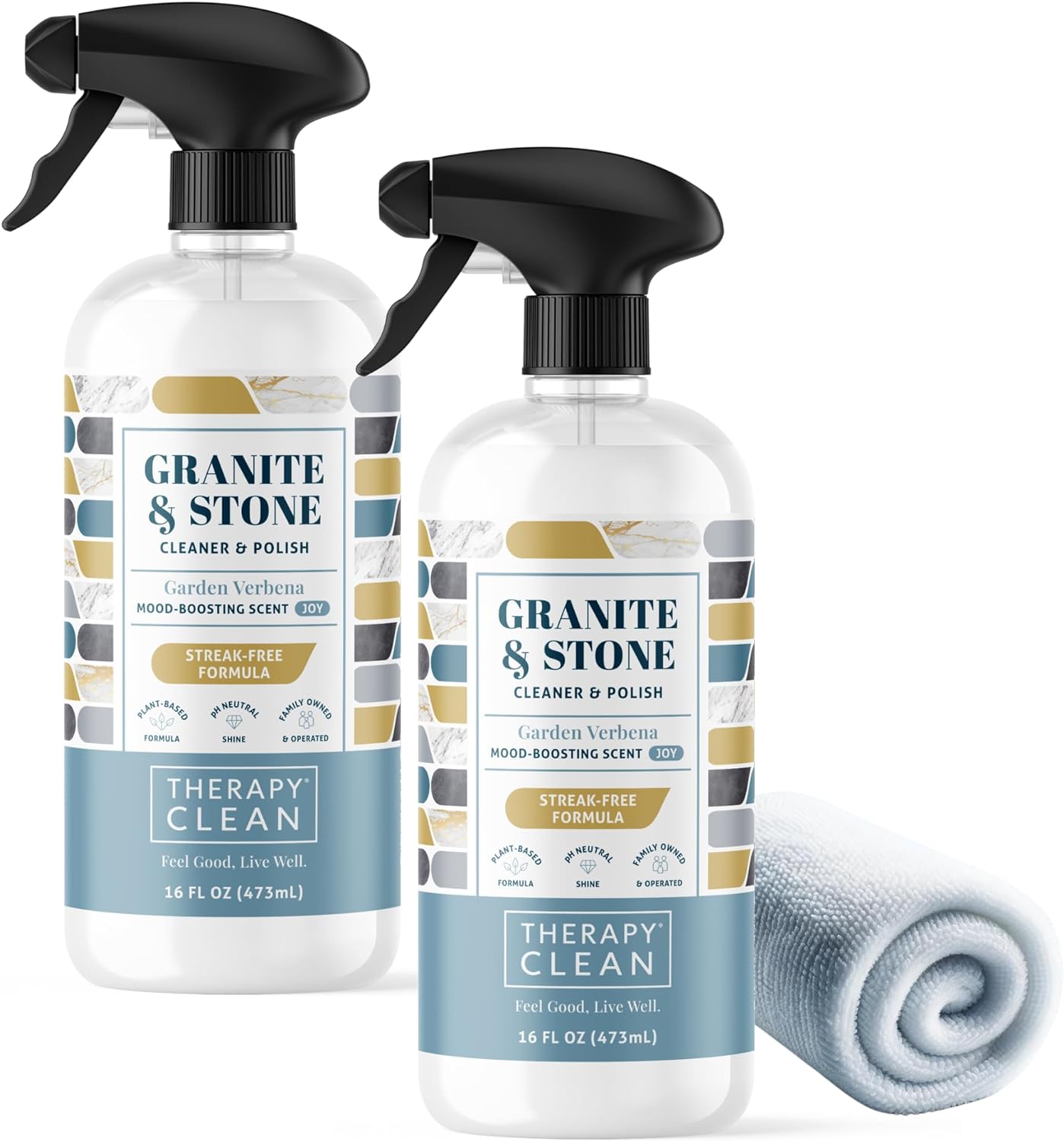 Therapy Granite & Stone Cleaner & Polish Kit (2 Pack - With Microfiber)