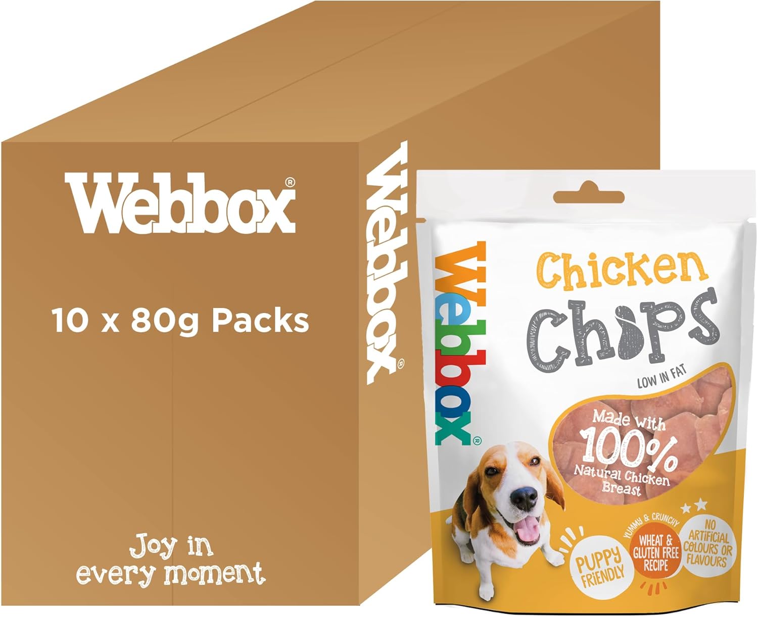 Webbox Chicken Chips Dog Treats - Made with 100 Percent Natural Chicken Breast, Puppy Friendly, Low Fat, Wheat and Gluten Free (10 x 80g Packs)