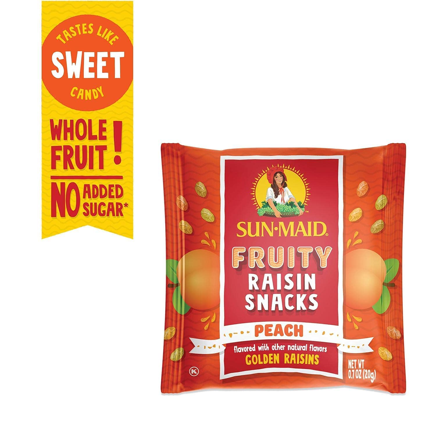 Sun-Maid Peach Fruity Raisin Snacks - (56 Pack) 0.7 Oz Pouches - Peach Raisins - Dried Fruit Snack For Lunches And Snacks