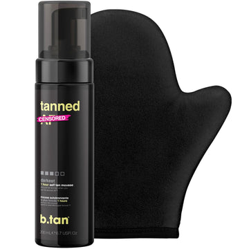 B.Tan Dark Self Tanner Kit | Get Tanned Bundle - Self Tanner Mousse With Mitt Applicator, 1 Hour Sunless Tanner, Fast And No Fake Tan Smell, No Added Nasties, Vegan, Cruelty Free, 6.7 Fl Oz