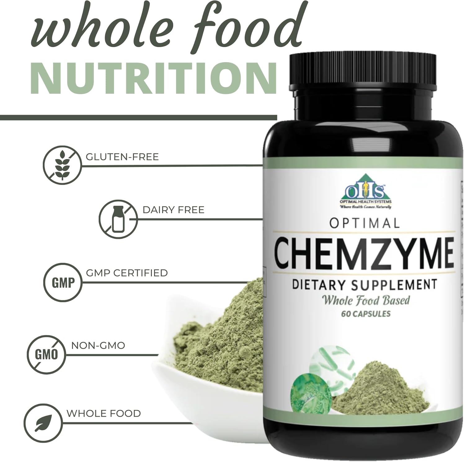 Optimal Health Systems Chemzyme | Proprietary Phthalate Detox Enzymes + Gluten/Dairy Digestion | Protection From Micro Plastics | 60 Capsules