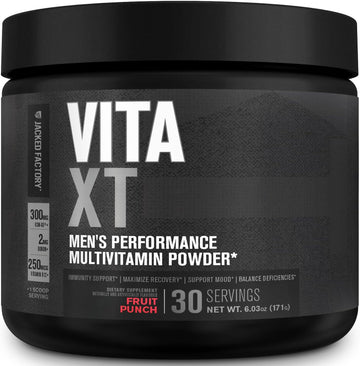 Jacked Factory Vita Xt Performance Vitamin Powder - Daily Multivitamin Powder For Men With Ksm-66 Ashwagandha, Prebiotic Fiber, Vitamin A, C, D, K, B6, B12, & More - Strawberry Lemonade, 30Sv