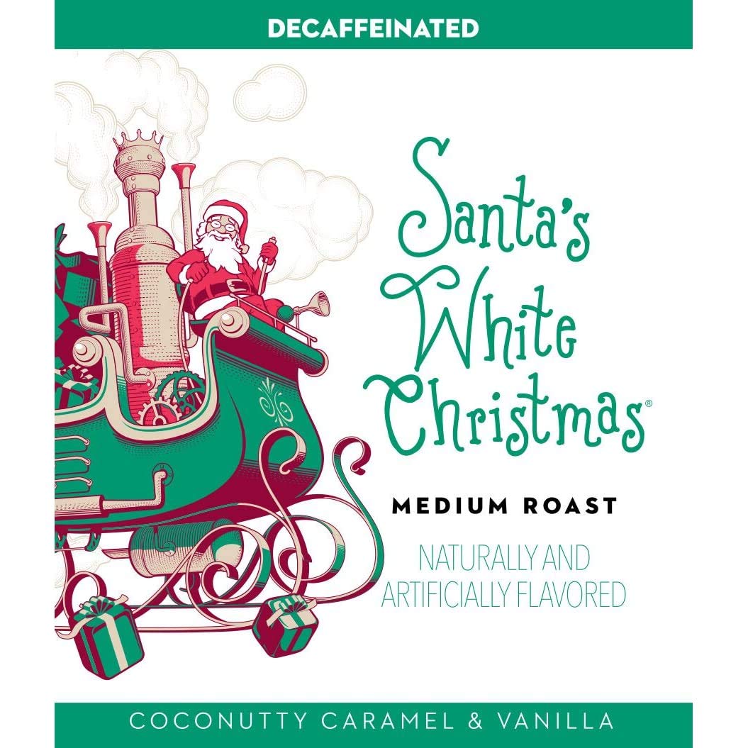 BARNIE'S COFFEE TEA CO. Ground with Coconut Sweet Caramel and Warm Vanilla Flavors, Medium Roasted Arabica Beans, Santa's White Christmas Decaf, Bag (54250)