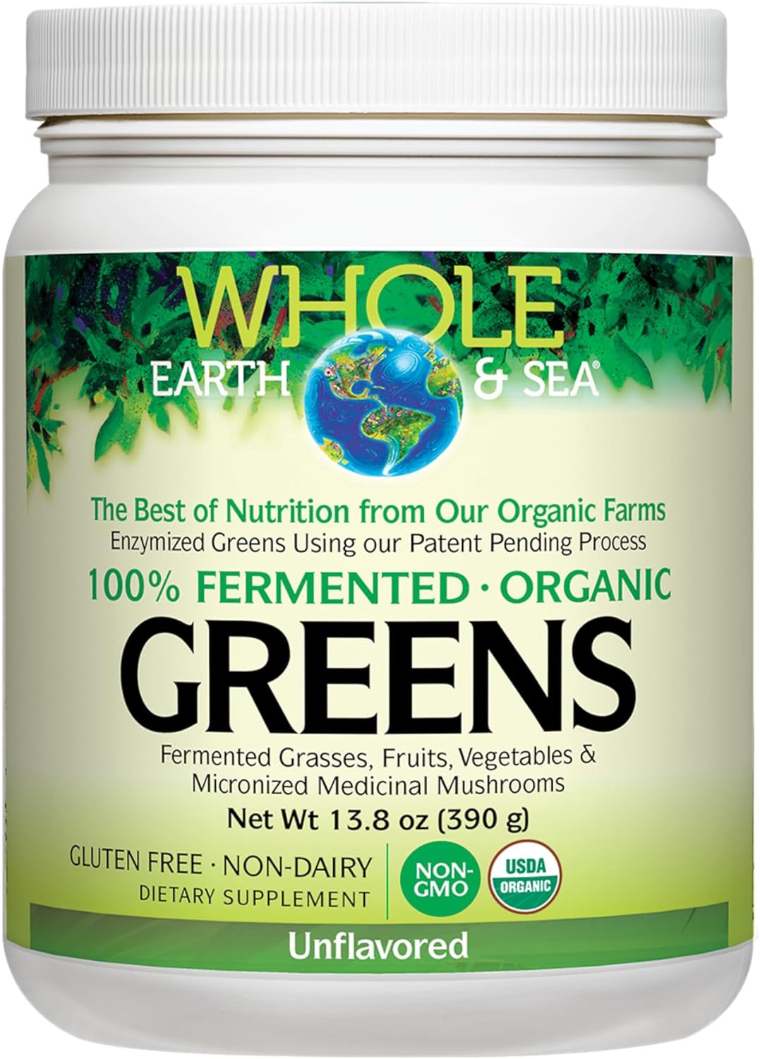 Whole Earth & Sea from Natural Factors, Organic Fermented Greens, Vegan Whole Food Supplement, Unflavored, 13.8 Oz