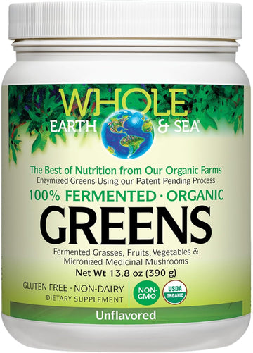 Whole Earth & Sea from Natural Factors, Organic Fermented Greens, Vegan Whole Food Supplement, Unflavored, 13.8 Oz