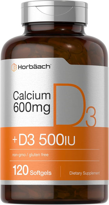 Horbäach Calcium Supplement With Vitamin D3 | 600 Mg | 120 Softgels | Non-Gmo And Gluten Free