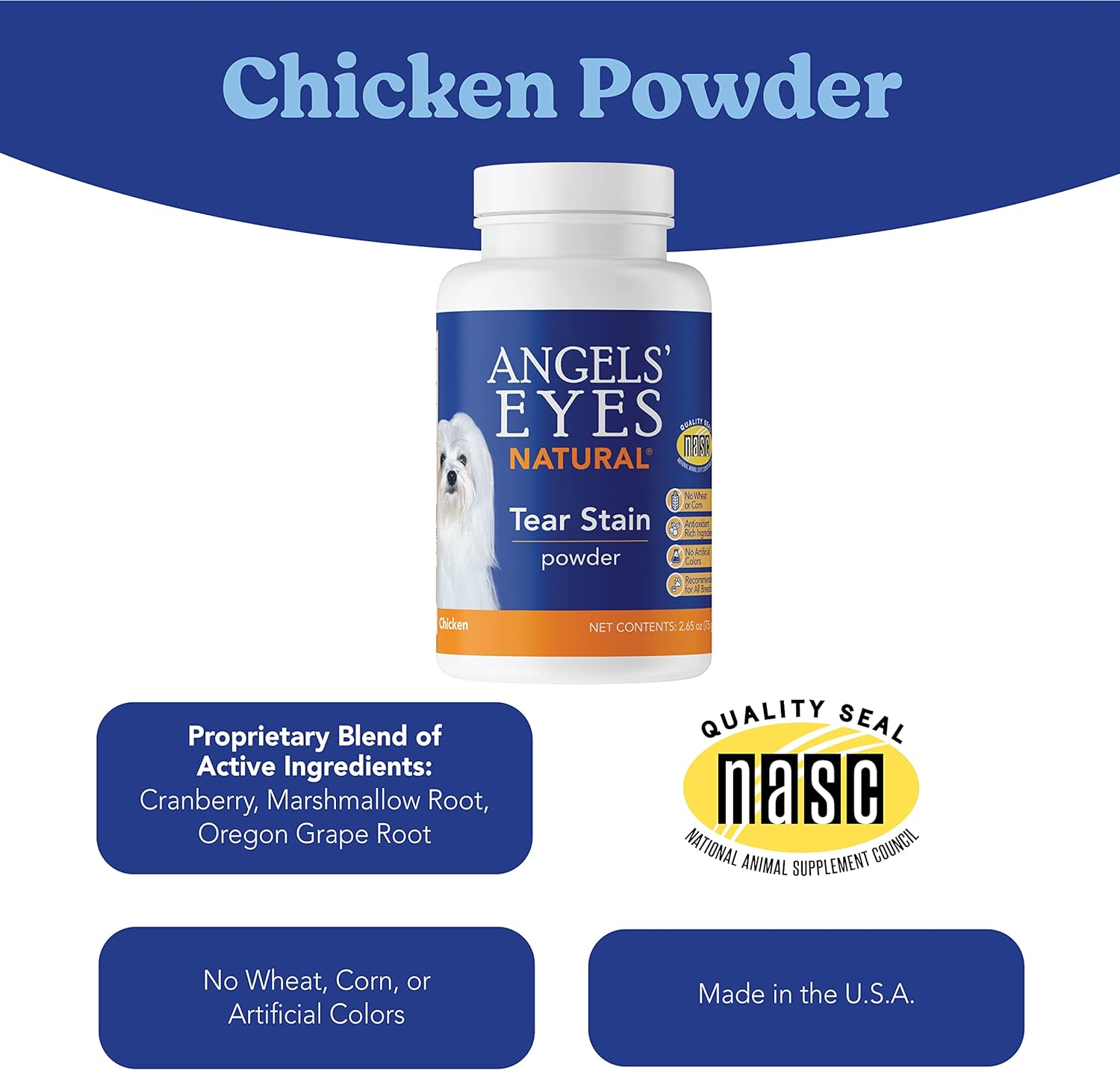 ANGELS' EYES Natural Tear Stain Prevention Chicken Powder for Dogs | All Breeds | No Wheat No Corn | Daily Support for Eye Health | Proprietary Formula |Limited Ingredients | Net Contents 75g : Pet Eye Care Supplies : Pet Supplies