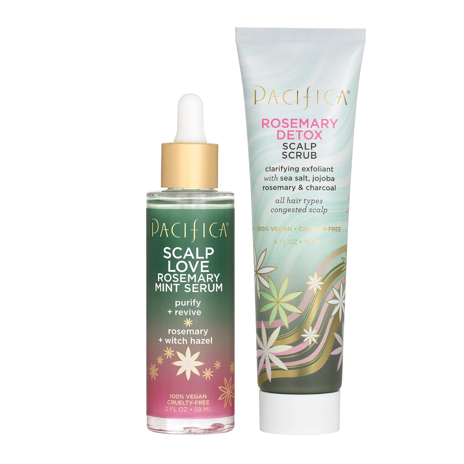 Pacifica Beauty | Scalp Love Rosemary Mint Serum + Rosemary Detox Scalp Scrub | Gently Exfoliates and Remove Product Buildup | Purify and Revive Your Scalp | 100% Vegan and Cruelty Free