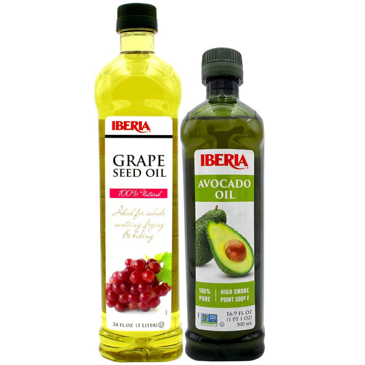 Iberia 100% Pure Avocado Oil, 16.9 fl oz + Iberia All Natural Grapeseed Oil, 34 fl. oz. : Grocery & Gourmet Food