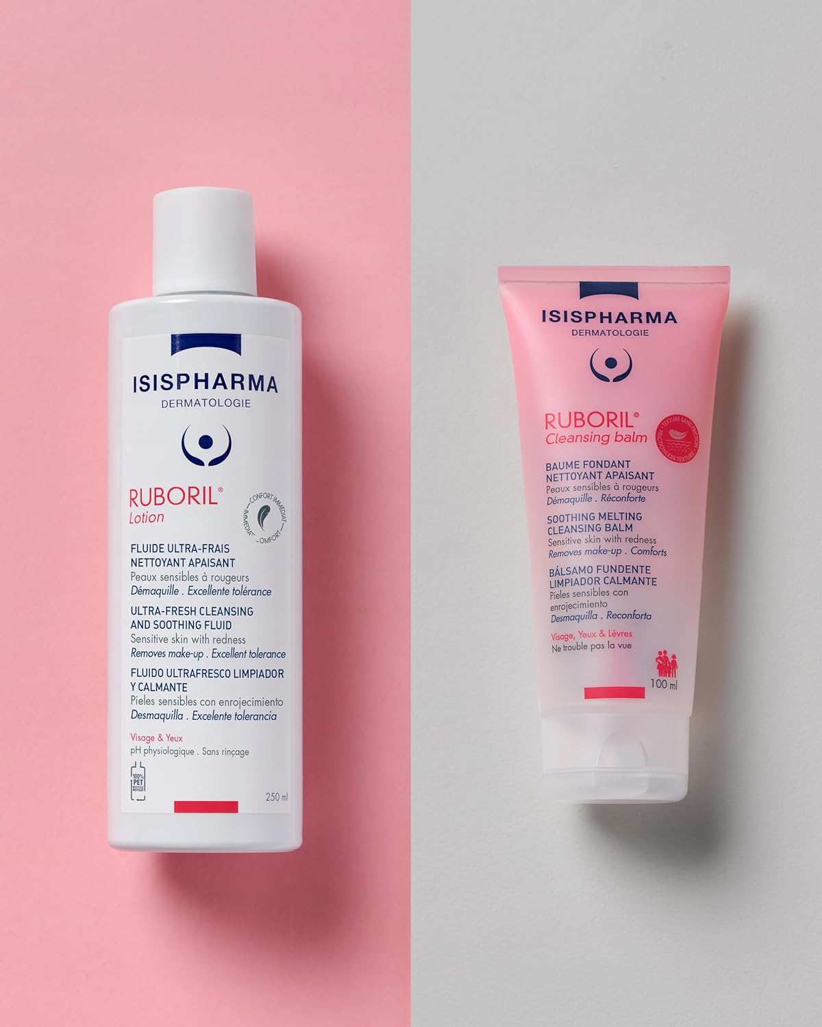 Isispharma Ruboril Cleansing Milk 250 Ml - Micellar For Sensitive And Blemished Skin - No Rinse Cleanser Face And Eyes - Makeup Remover Fragrance-Free - Glass Skin Effect - Made In France