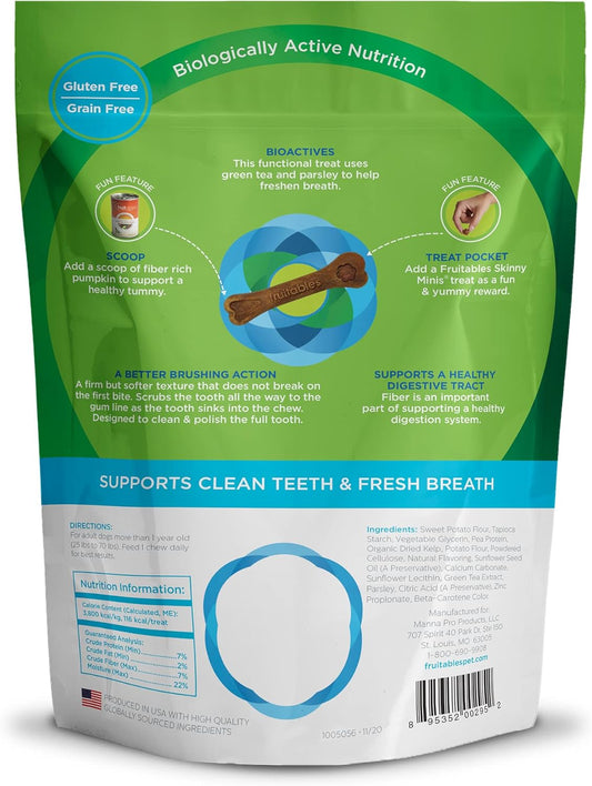 Fruitables Bioactive Dental Chews | Gluten and Grain-free Dental Treat | Superfood Formulated | Medium Dogs | 10 count