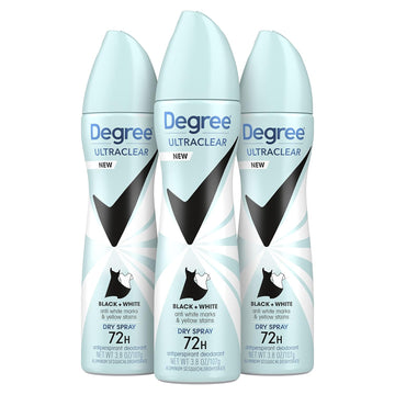 Degree Ultra Clear Antiperspirant Deodorant Dry Spray Anti White Marks And Yellow Stains Black+White Deodorant For Women 3.8 Ounce (Pack Of 3)