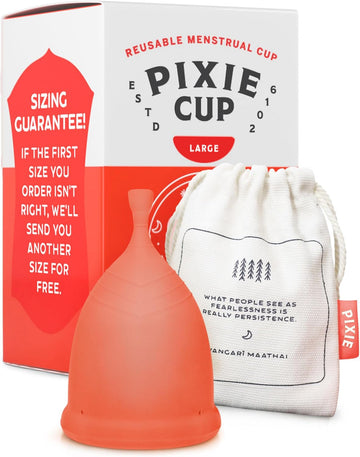 Pixie Menstrual Cup - No Metals Or Toxins - 100% Medical-Grade Silicone - Ranked 1 For The Most Soft Reusable Period Cup - Wear 12 Hours - Tampon Alternative - Buy One We Give One (Large)